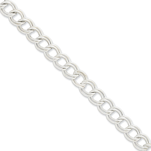 Sterling Silver 10.5mm Double Link Charm Bracelet 8.5 Inches