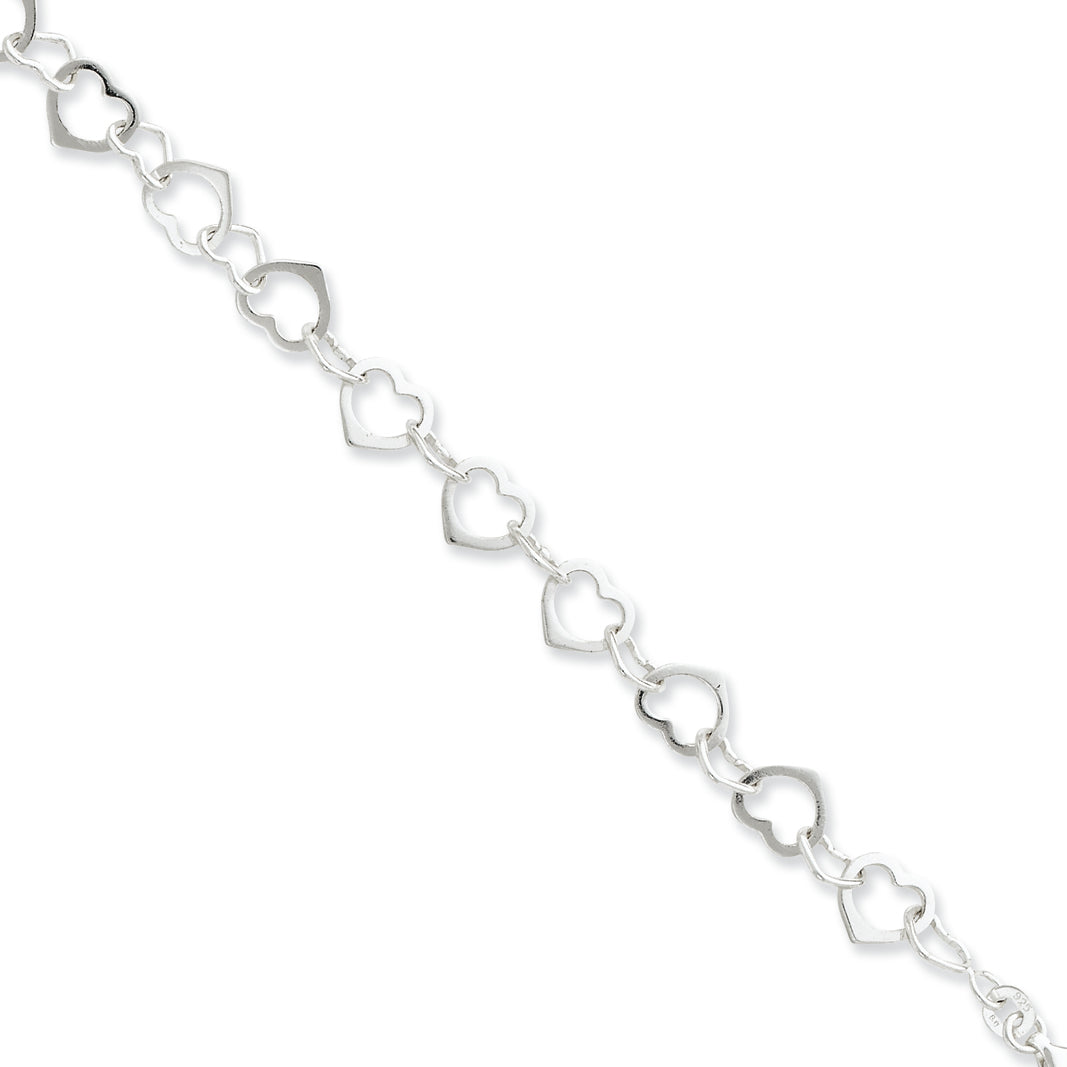 Sterling Silver Hearts Bracelet 7.5 Inches