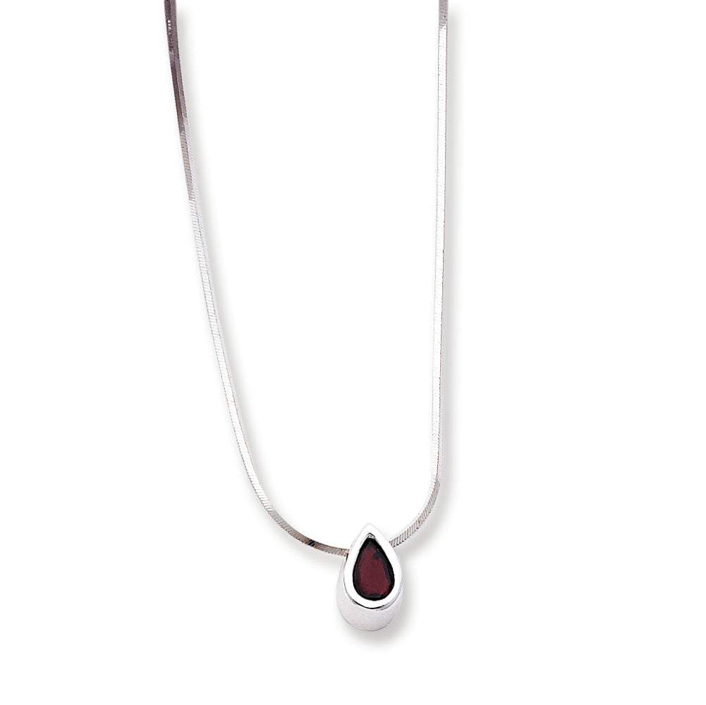 Sterling Silver Garnet Teardrop Pendant on 18 Chain Necklace