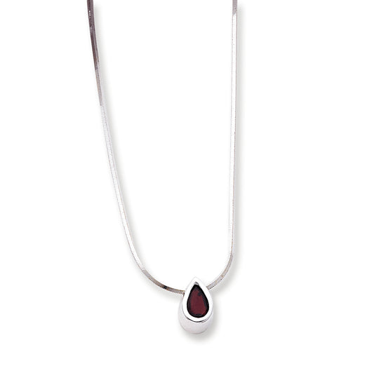 Sterling Silver Garnet Teardrop Pendant on 18 Chain Necklace