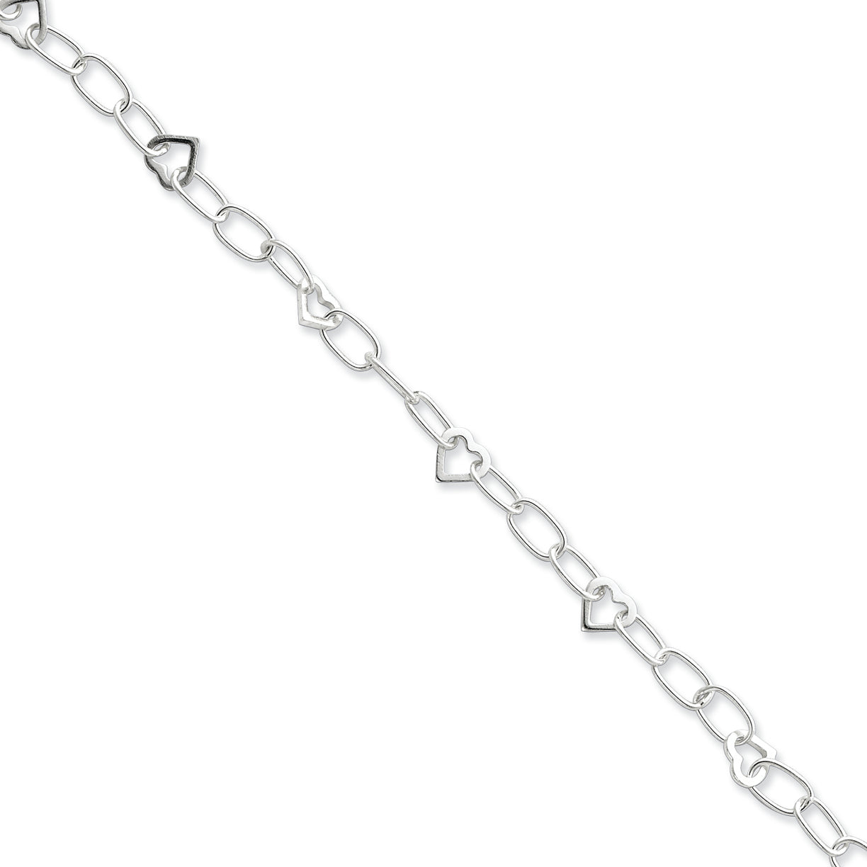 Sterling Silver Heart Bracelet 7.5 Inches