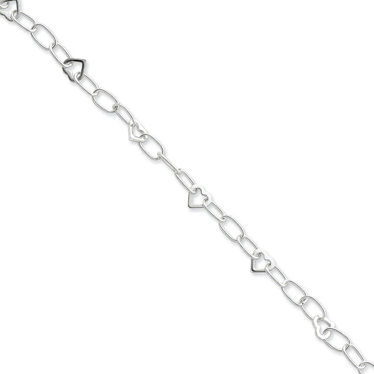 Sterling Silver Heart Bracelet 7.5 Inches