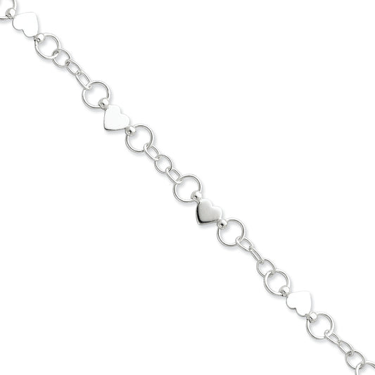 Sterling Silver Heart Bracelet 7.5 Inches