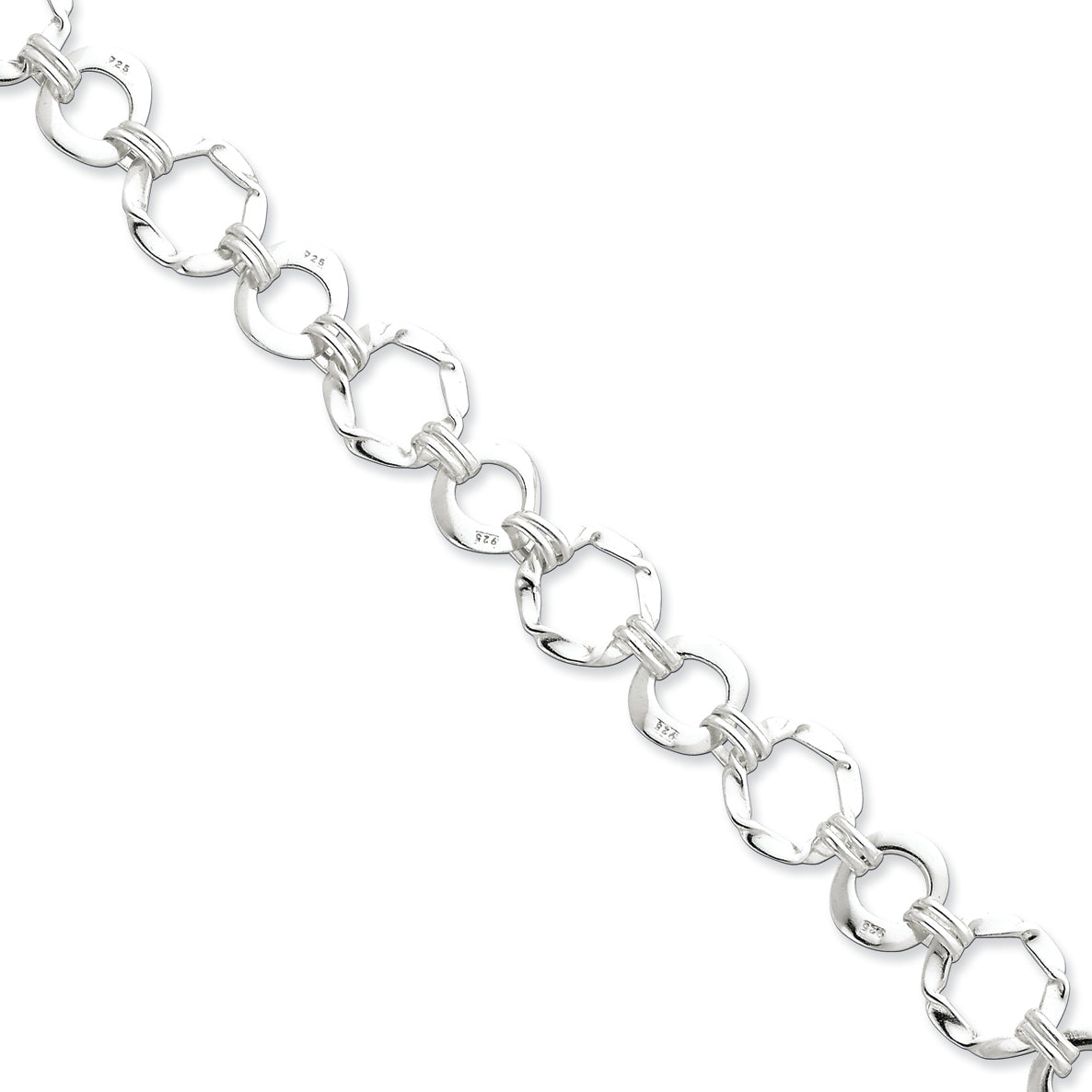 Sterling Silver Fancy Circle Link Bracelet 7.5 Inches