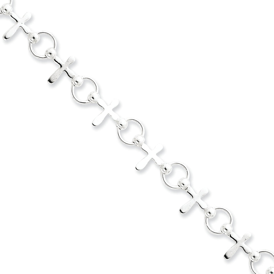 Sterling Silver Cross Bracelet 7.5 Inches