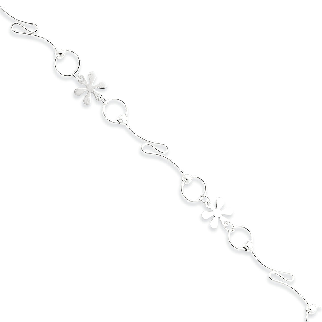Sterling Silver Flower Bracelet 7.5 Inches