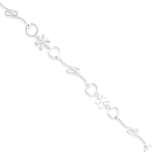 Sterling Silver Flower Bracelet 7.5 Inches