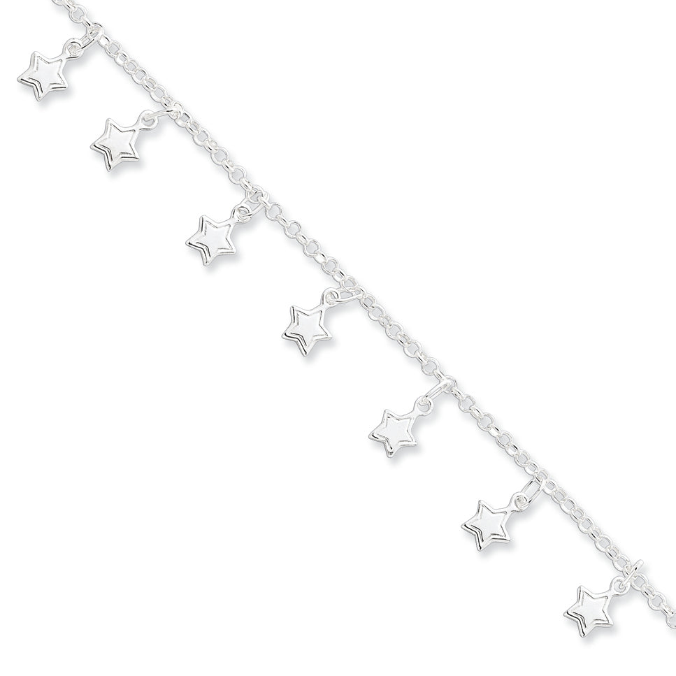 Sterling Silver Stars Bracelet 7 Inches