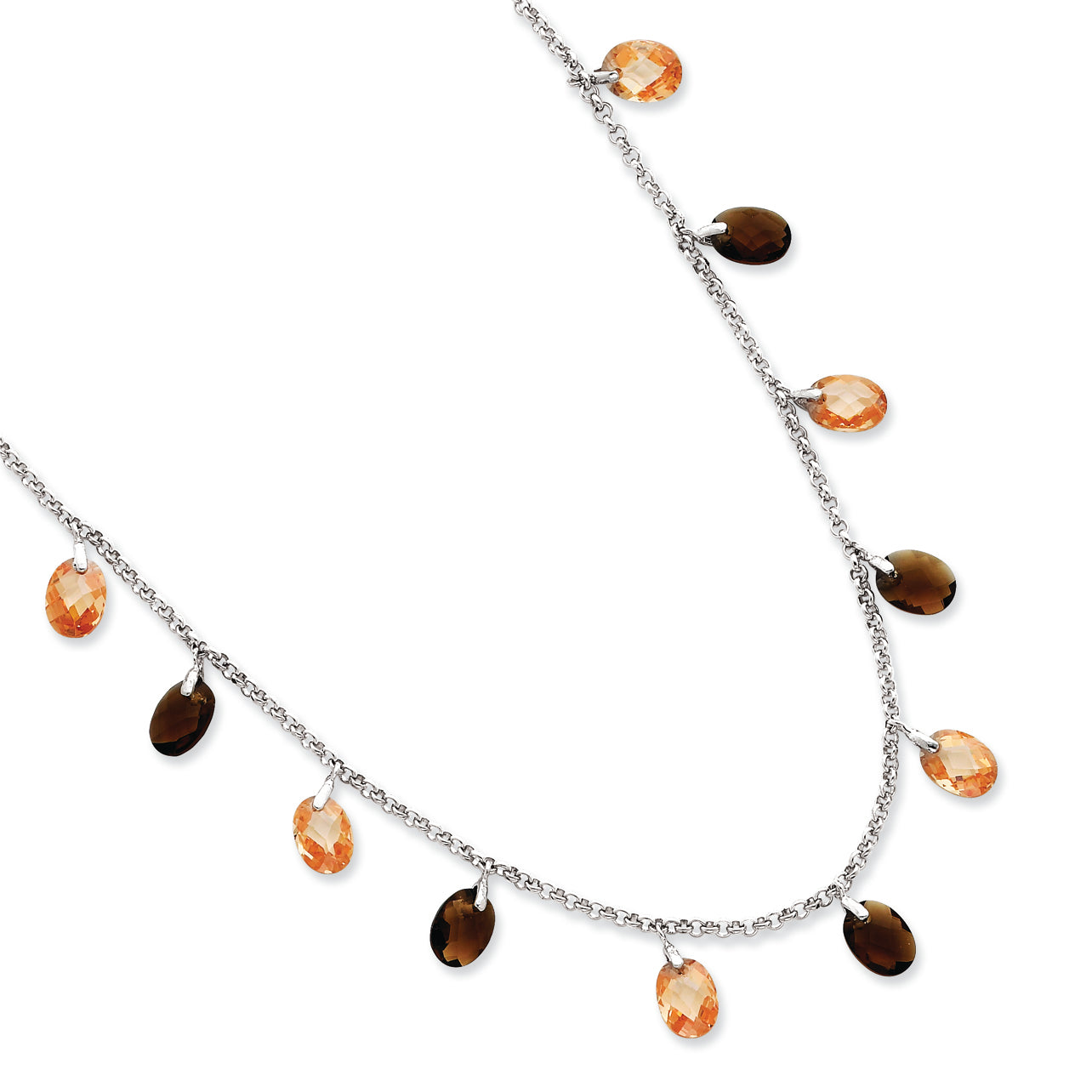 Sterling Silver Brown & Champagne CZ Necklace 16 Inches