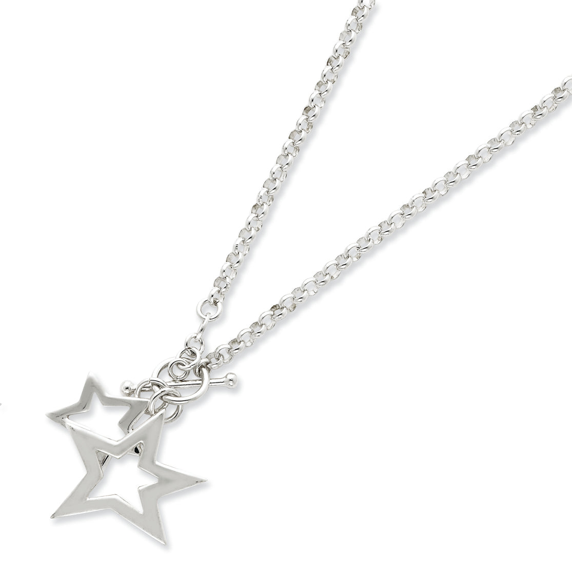 Sterling Silver Fancy Stars Necklace 16 Inches