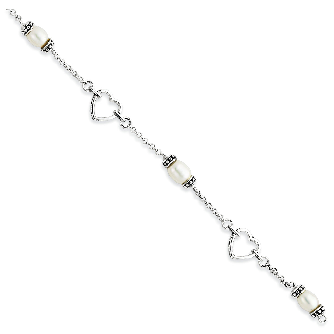 Sterling Silver Antiqued Freshwater Pearl Bracelet 7.75 Inches