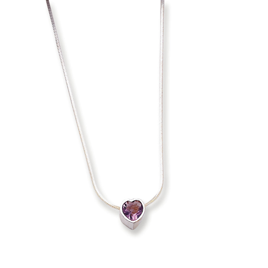 Sterling Silver Amethyst Heart Pendant on 18 Chain Necklace