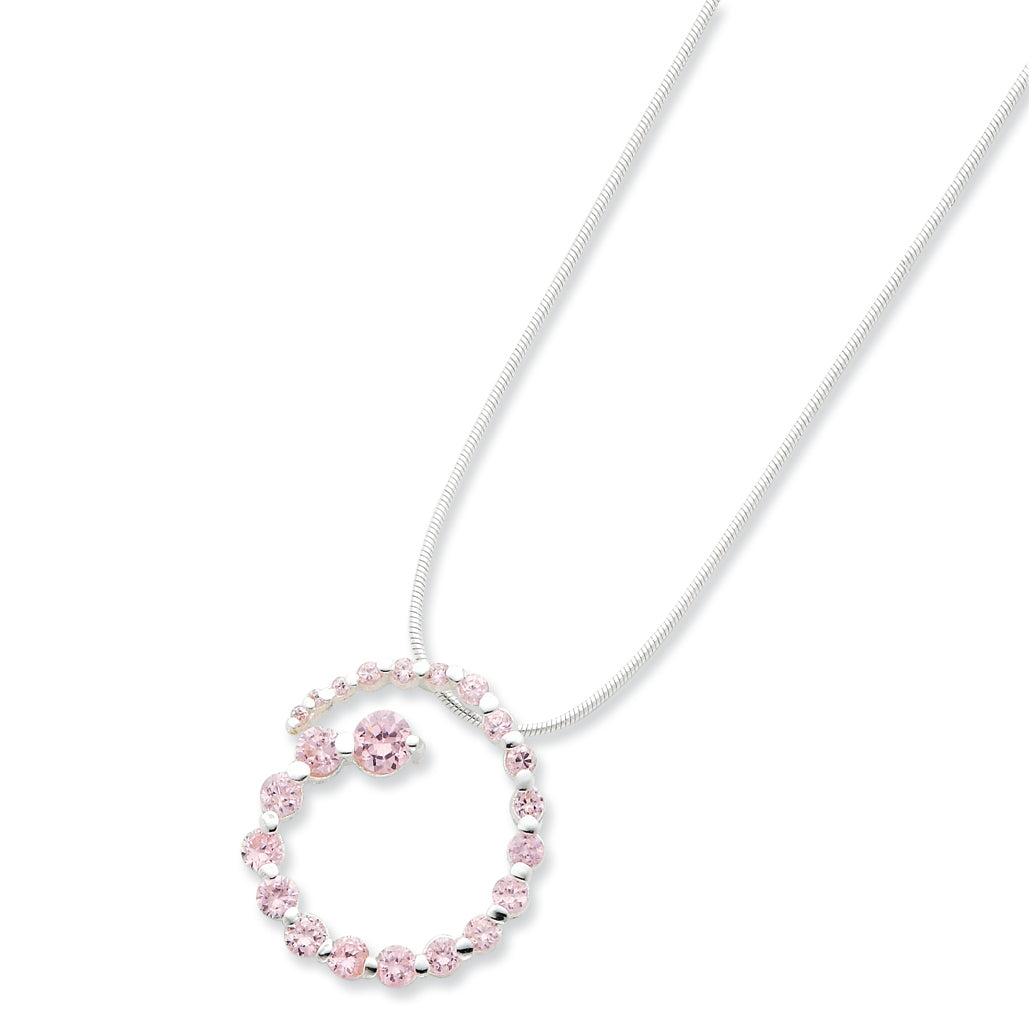 Sterling Silver Pink CZ Journey Necklace 18 Inches