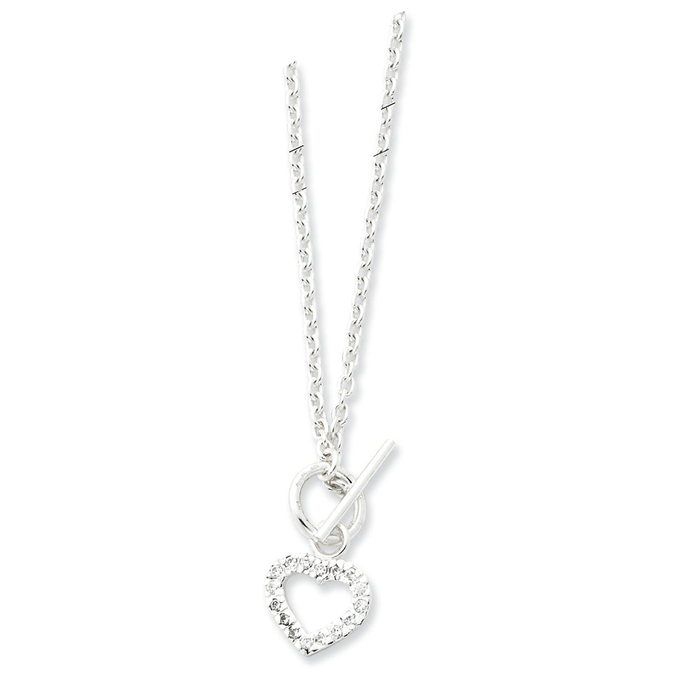 Sterling Silver CZ Heart Tag Necklace 18 Inches