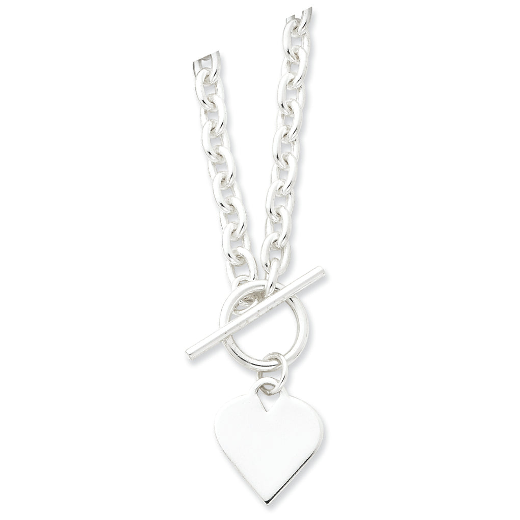 Sterling Silver Engraveable Heart Toggle Necklace 18 Inches