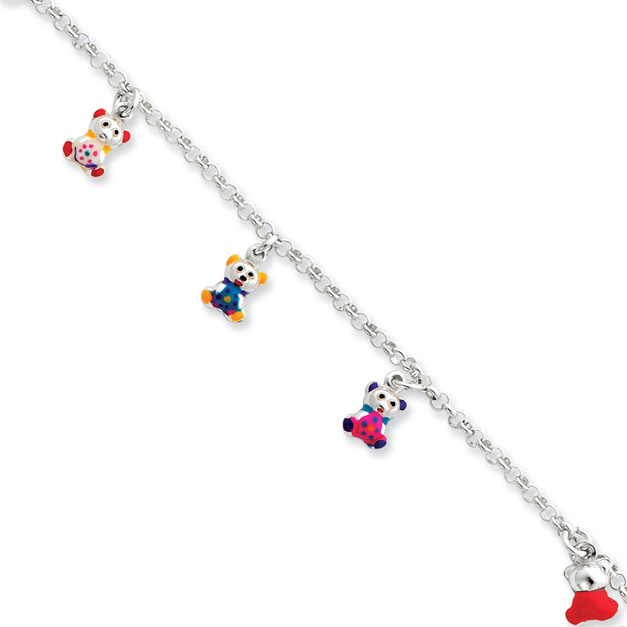Sterling Silver Enamleled Baby Charm Bracelet 6 Inches