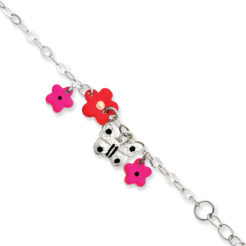 Sterling Silver Adjustable Enameled Baby ID Charm Bracelet 6 Inches
