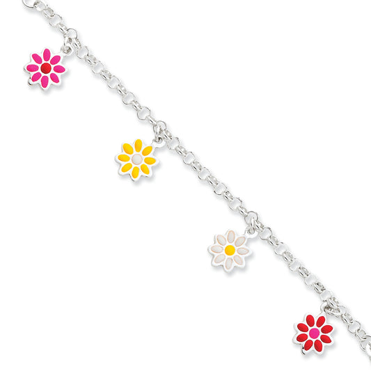 Sterling Silver Enameled Baby Bracelet 6 Inches