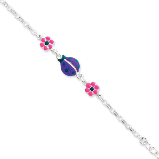 Sterling Silver Enameled Baby Bracelet 6 Inches