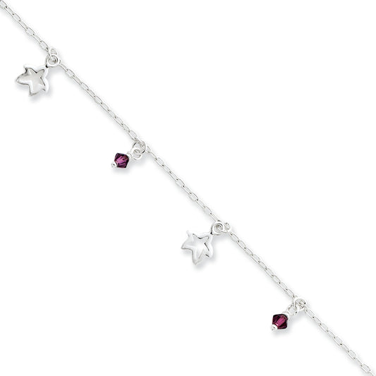 Sterling Silver CZ and Star Charm Bracelet 6 Inches