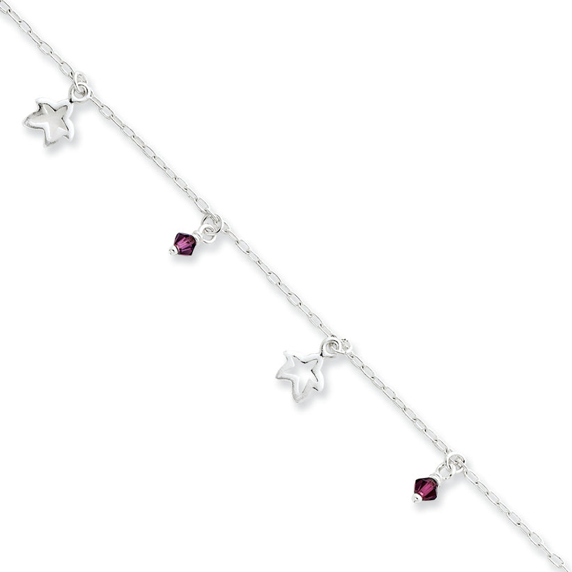 Sterling Silver CZ and Star Charm Bracelet 6 Inches