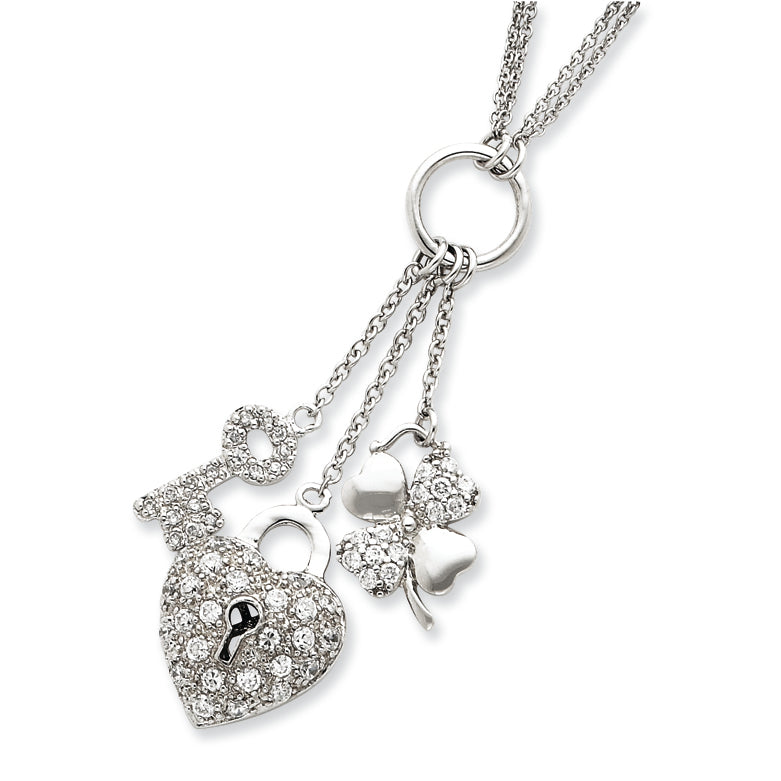 Sterling Silver Heart CZ Drop Necklace