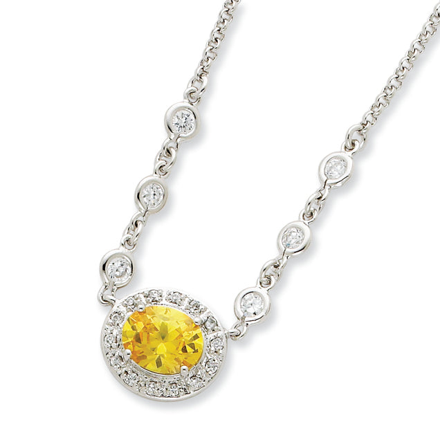 Sterling Silver Yellow & Clear CZ Necklace