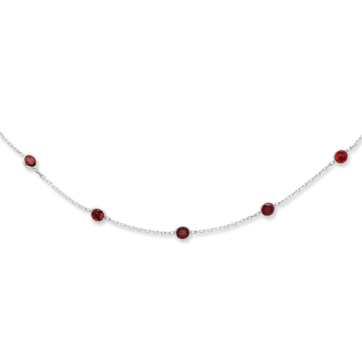 Sterling Silver Red CZ Necklace 18 Inches