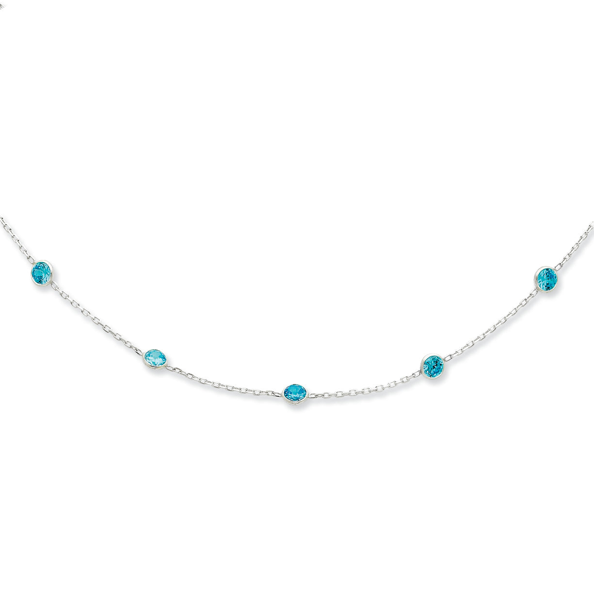 Sterling Silver Aqua CZ Necklace 18 Inches