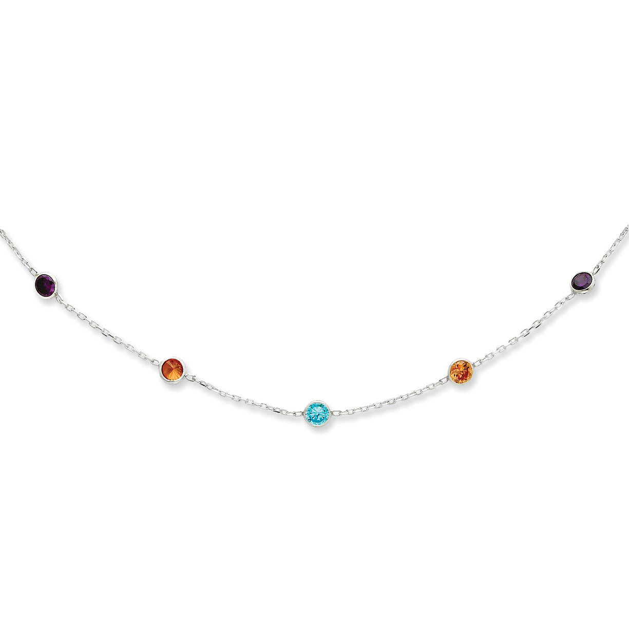 Sterling Silver Multi-color CZ Necklace 18 Inches