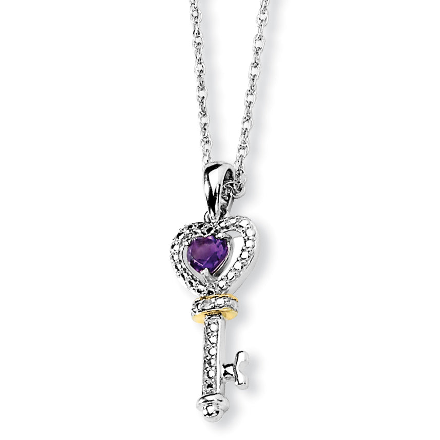 Sterling Silver & 14K Amethyst and Diamond Key Necklace