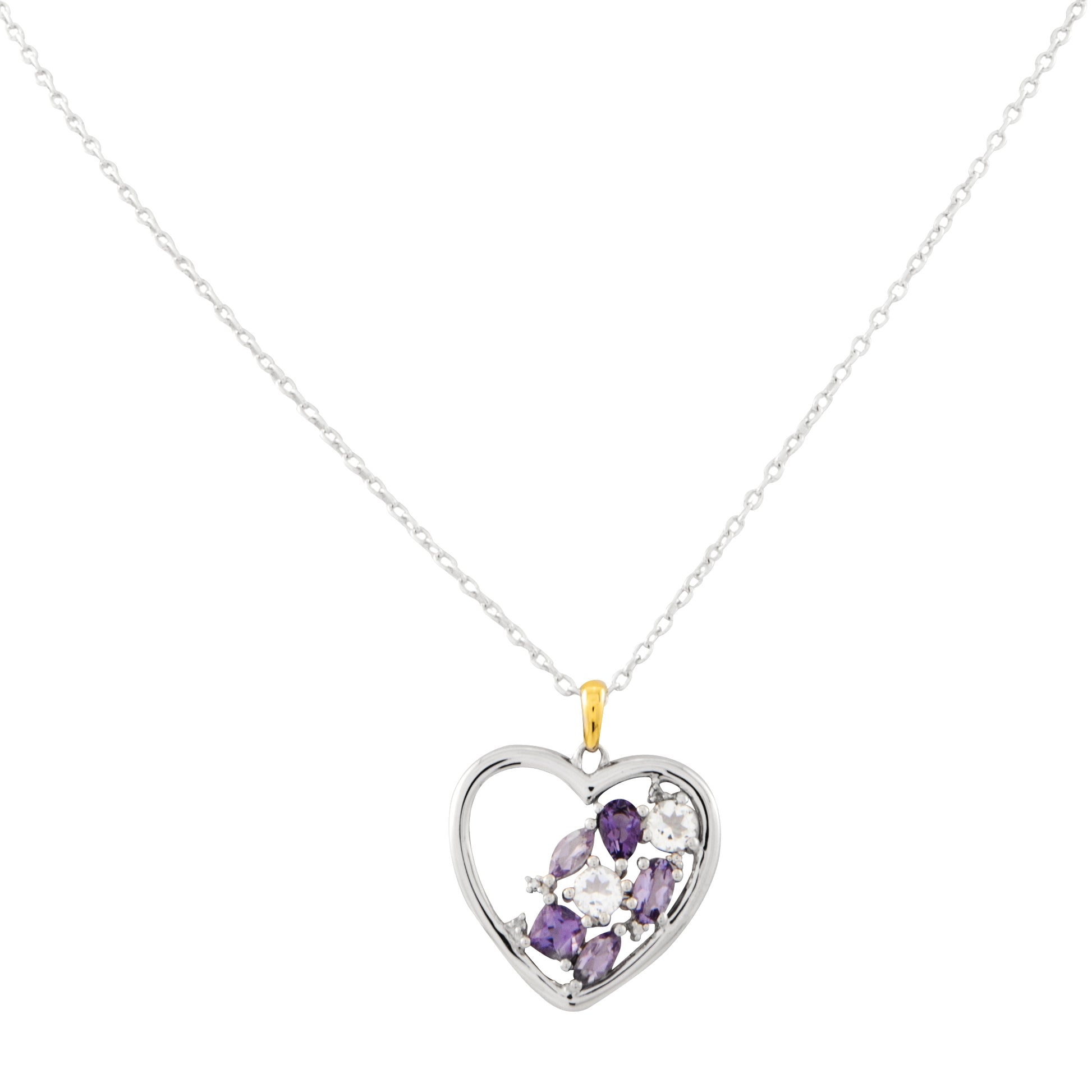Sterling Silver & 14K Amethyst and Topaz and Diamond Necklace