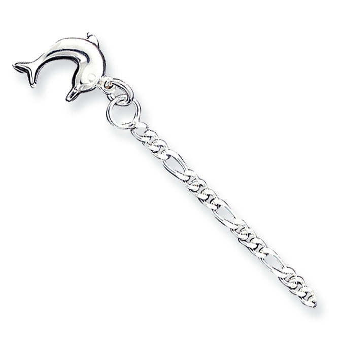 Sterling Silver 10inch Hollow Polished 3-Dimensional Dolphin Anklet 10 Inches