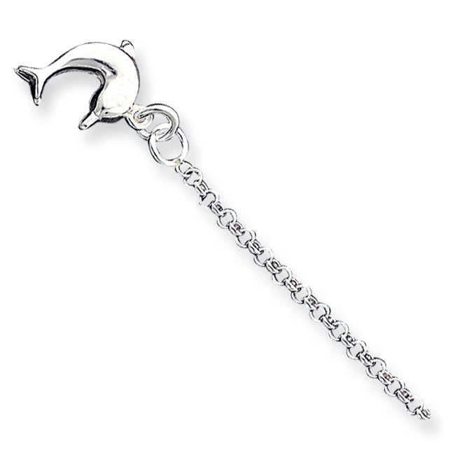 Sterling Silver 10inch Hollow Polished 3-Dimensional Dolphin Anklet 10 Inches