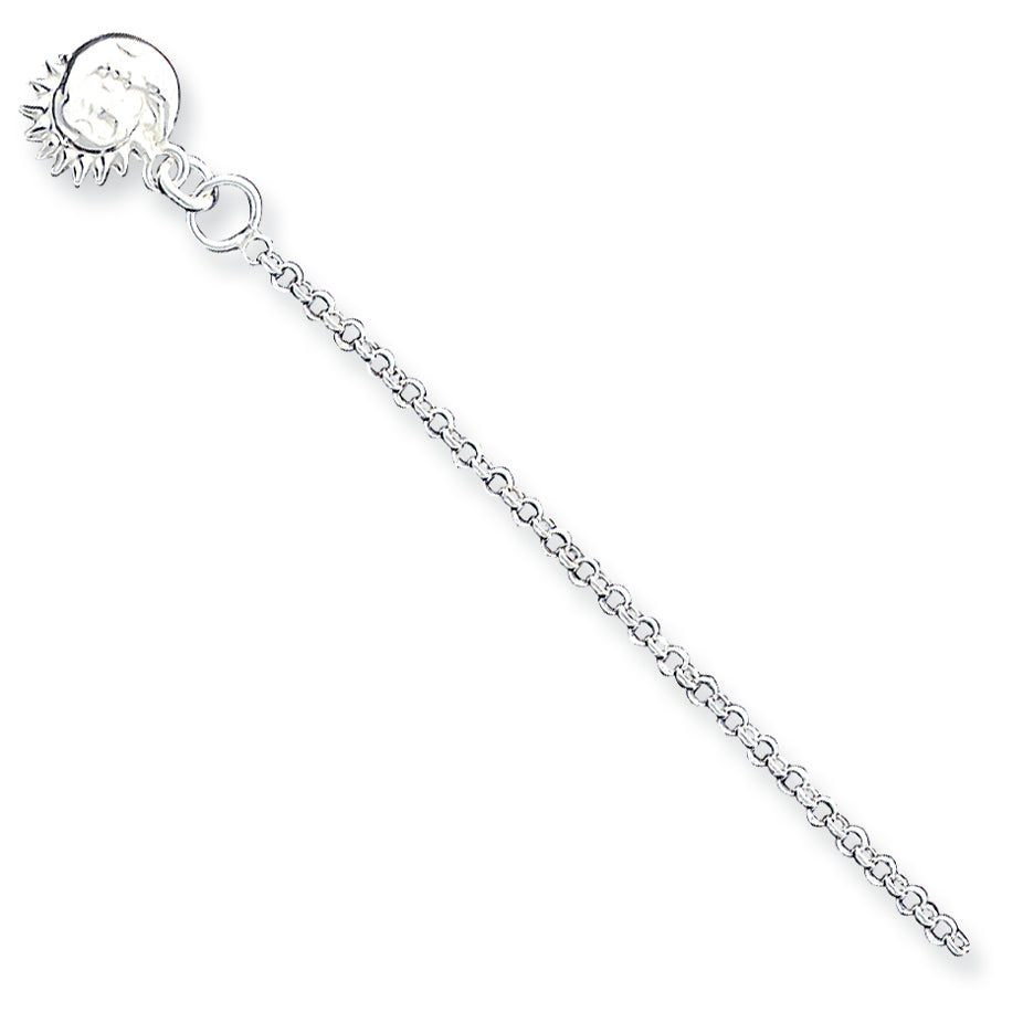 Sterling Silver 10inch Hollow 3-Dimensional Sun & Moon Anklet 10 Inches