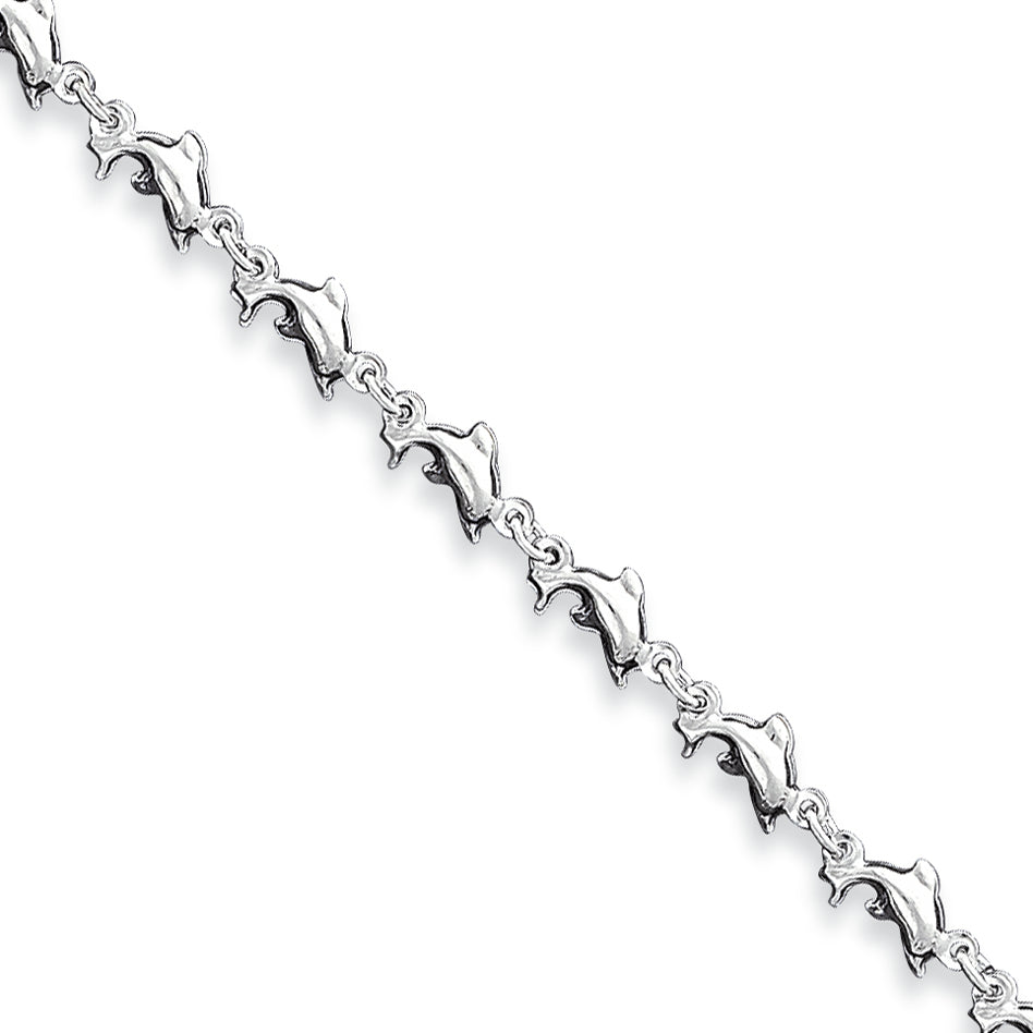 Sterling Silver Fancy Dolphin Bracelet 7 Inches