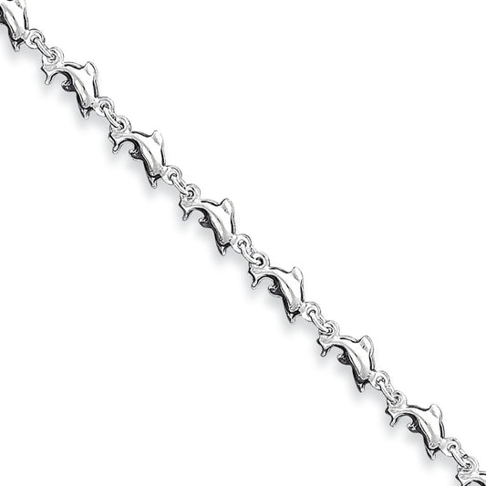 Sterling Silver Fancy Dolphin Bracelet 7 Inches