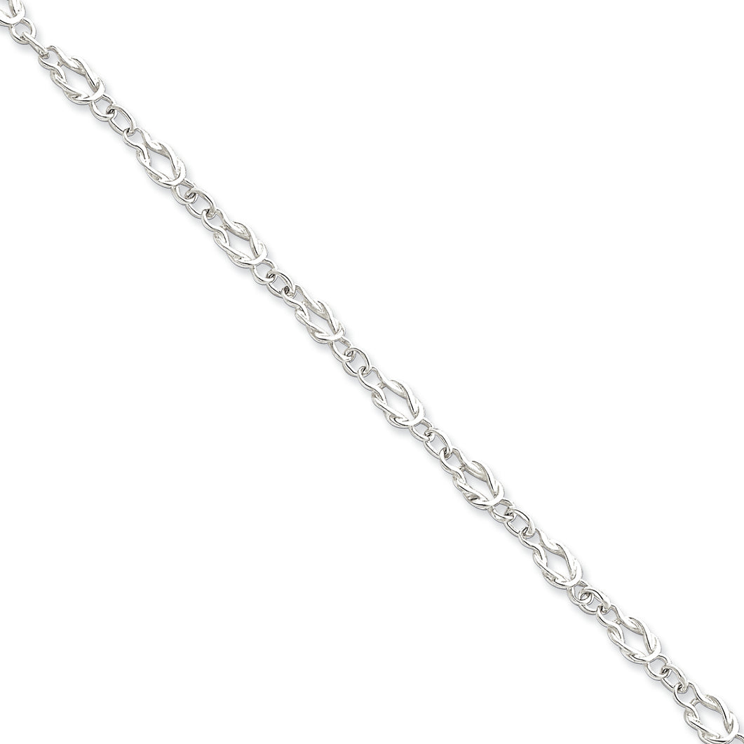 Sterling Silver 9inch Solid Polished Fancy Knot-Link Anklet 9 Inches