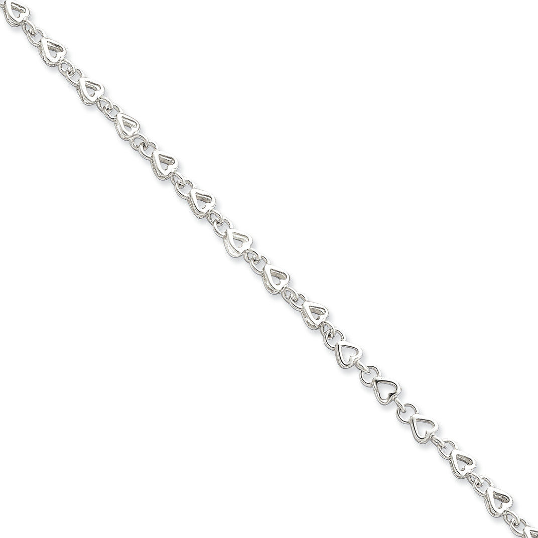 Sterling Silver 9inch Solid Polished Heart Link Anklet 9 Inches