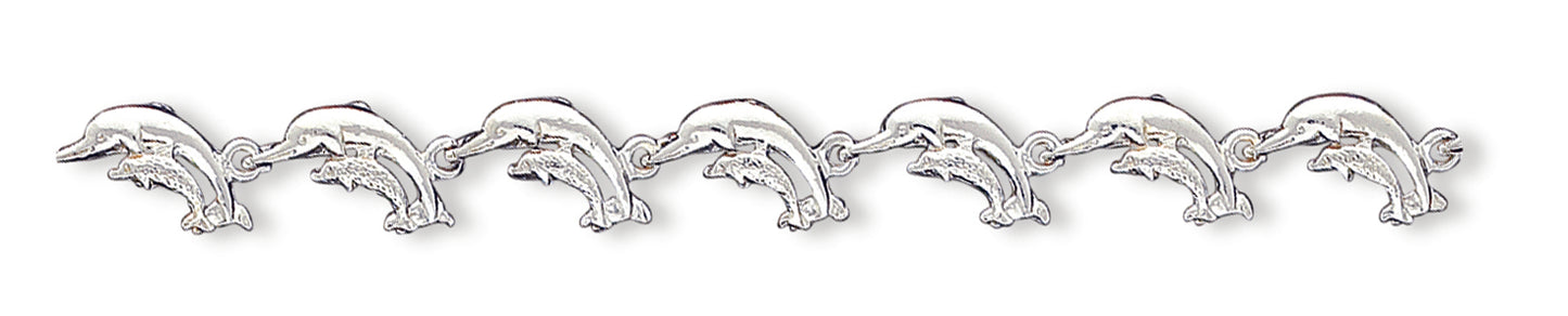 Sterling Silver Dolphins Bracelet 7 Inches