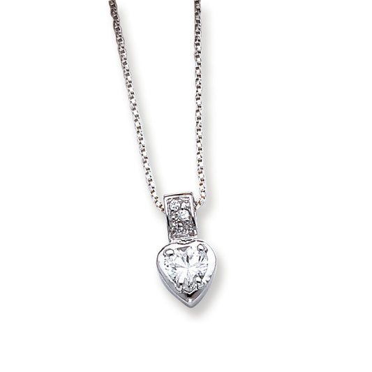Sterling Silver CZ Heart on 18 Chain Necklace