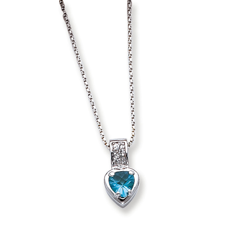 Sterling Silver Blue CZ Heart on 18 Chain Necklace