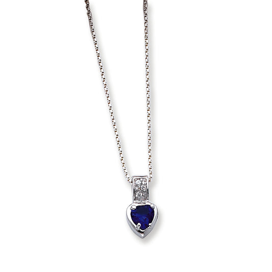 Sterling Silver Dark Blue CZ Heart on 18 Chain Necklace