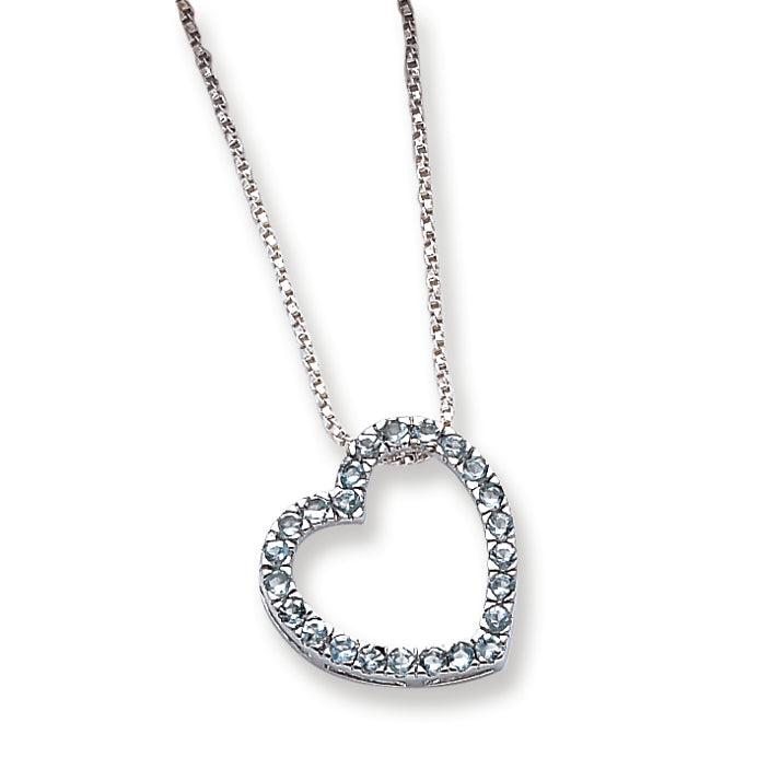 Sterling Silver Aqua CZ Heart w/Chain
