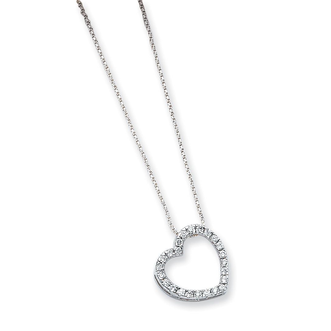 Sterling Silver CZ Heart Slide on 18 Chain Necklace
