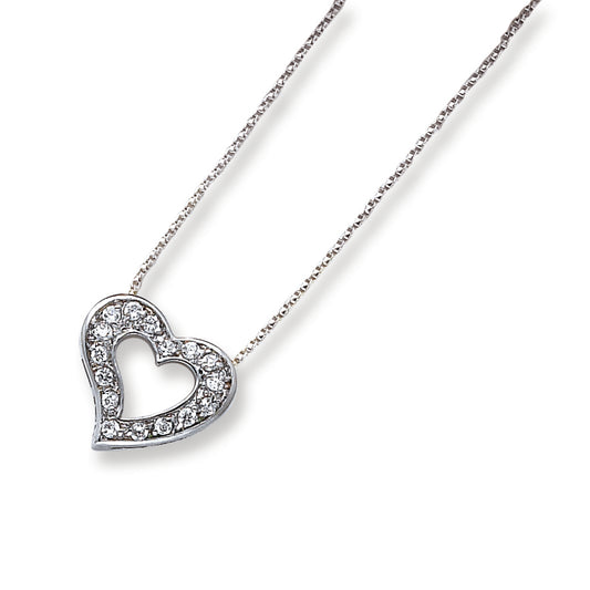 Sterling Silver CZ Heart Pendant on 18 Chain Necklace