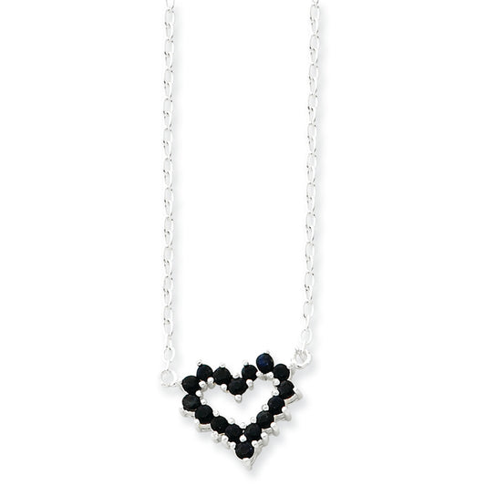 Sterling Silver Genuine Sapphire Heart on 16 Chain Necklace