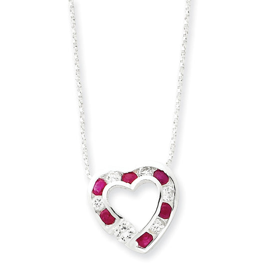 Sterling Silver Genuine Stone & CZ Heart Slide on 18 Chain Necklace