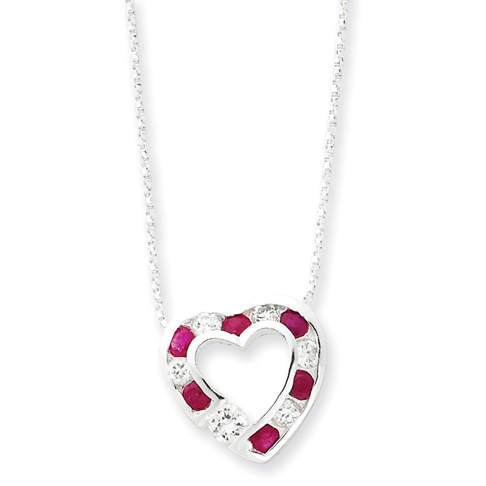 Sterling Silver Genuine Stone & CZ Heart Slide on 18 Chain Necklace