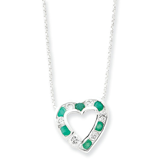 Sterling Silver Genuine Stone & CZ Heart Slide on 18 Chain Necklace